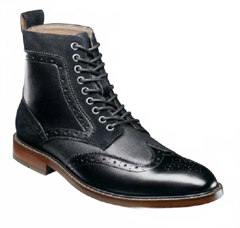 NEW STACY ADAMS men's finnegan wingtip boot in black multi